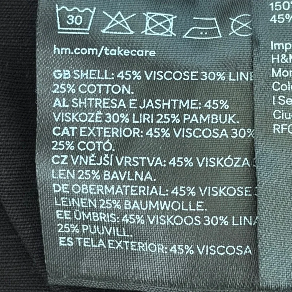 H&M Black Linen Blend Jogger Pants Medium Drawstring Relaxed Coastal